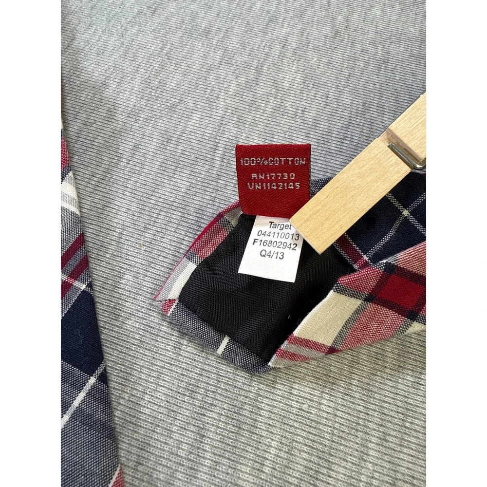 Merona Mens‎ Plaid Necktie Navy Blue Burgundy Red White 100% Cotton 044110013